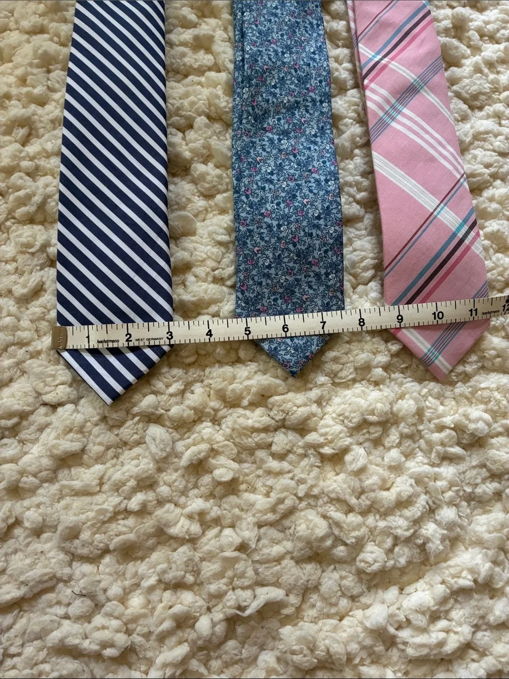 The Tie Bar Navy Stripe, Blue Floral, and Pink Plaid Neckties